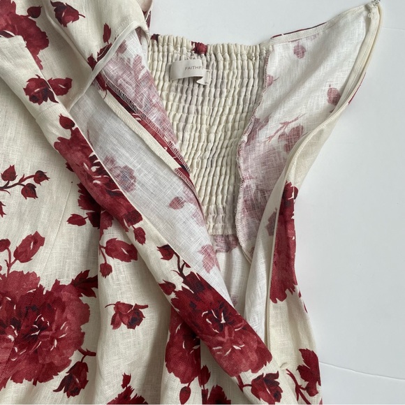 Faithfull The Brand Linen Marais Midi Dress  Cecile Floral Garnet Size 6 - Picture 10 of 16